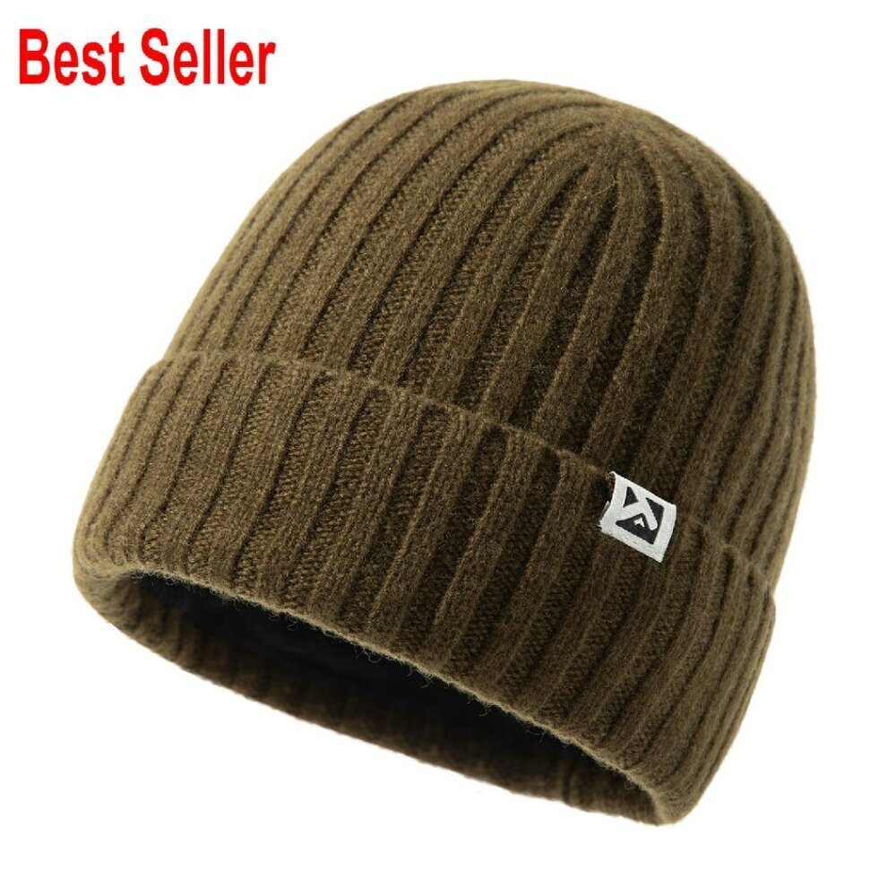 Merino Wool Fleece Lined Beanie Oversized Warm Winter Hat Classic Style